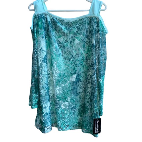 NWT BonWorth Mint Lace Lined Long Sleeve Cold Shoulder Top - Size Large - Picture 1 of 12